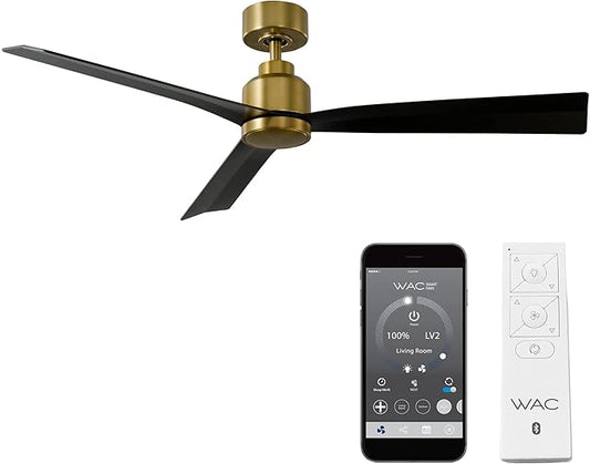 WAC F-003-SB/MB Clean 52" Outdoor Ceiling Fan with Remote, Soft Brass Matte Black