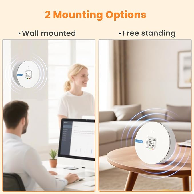 Radon Detector for Home, Portable Radon Tester, Lightweight, Easy to Use, Radon Tester with E-Ink Display, No Lab Fees, 3 AAA Batteries Powered, Bq/m3 and PCi/L Optional, White