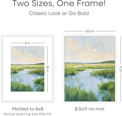 Homeforia White Picture Frame 8.5 x 11, High End Metal 8.5x11 Poster Frames with Mat 6x8 Photo, 8.5 x 11 Frame Matted to 6 by 8 Art, 8.5by11 Wall or Tabletop Frames, Tempered Glass, Wall Kit, Set of 1