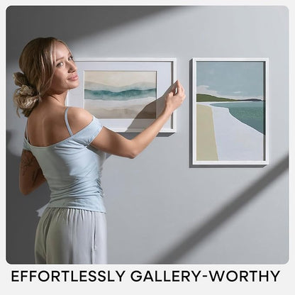 Homeforia 12x16 White Picture Frame, High End Oak 12x16 Wood Poster Frames with Mat 9x12 Print, 12 x 16 White Wooden Frame Matted to 9 by 12 Photo, 16x12 Thin Frame, Tempered Glass, Wall Kit, Set of 1