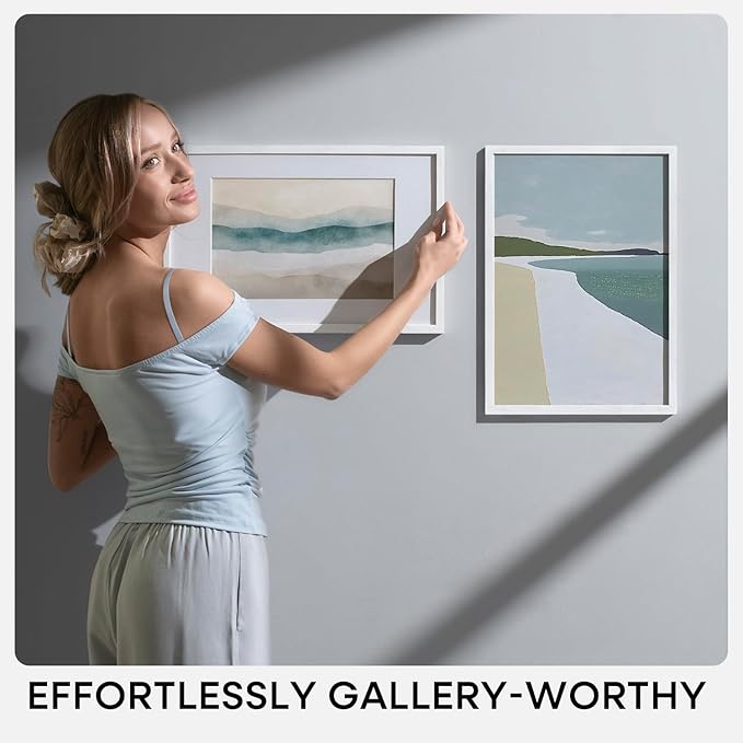 Homeforia 13.5x40 White Wood Picture Frame, High End Oak 13.5x40 Panoramic Poster Frames with Mat 10x30 Art, 13.5 x 40 Wooden Frame Matted to 10 x 30, 40x13.5 Frame, Tempered Glass, Wall Kit, Set of 1