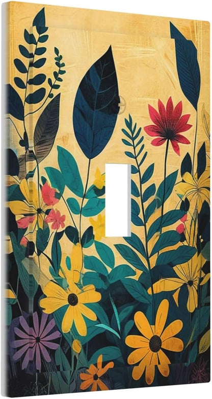 Abstract Minimalist Floral Botanical Boho Flower Single Toggle Light Switch Cover plate Outlet Cover Decorative Switchplate Wall Plates Electrical Panel Cover for Bathroom Living Room 5 X 3 IN