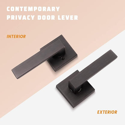 KNOBWELL 4 Pack Passage Door Handle Interior, Oil Rubbed Bronze Door Handles for Closet/Hallway Without Lock, Pull Only Square Door Knob with Levers