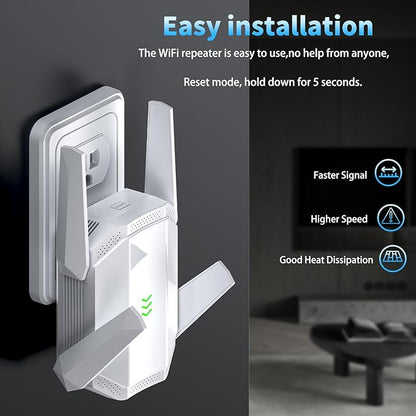 WiFi Extender Signal Booster, Dual Band Long Range Covers Up to 20000 Sq.Ft, Internet Booster for Home & Outdoor, Works with All Router, with Ethernet Port, Quick Setup WiFi Repeater