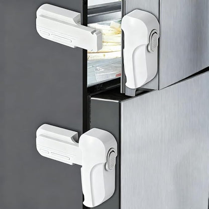 Fridge Locks for Kids - Fridge Lock & Refrigerator Lock, 2-Pack Dual Mode Child Proof Safety Lock, No-Drill 2 Extra Adhesive Freezer Lock & Freezer Door Latches to Keep Toddlers Safe (White)
