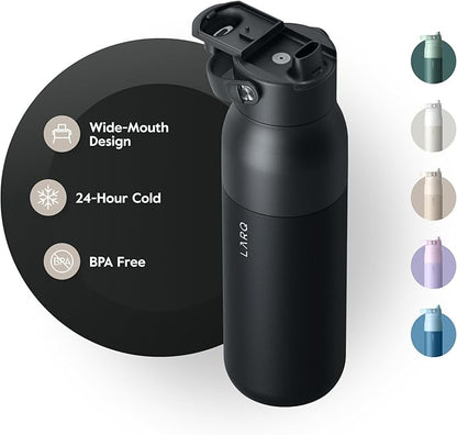 LARQ Bottle Swig Top 23oz - Insulated Stainless Steel Water Bottle With Built-In Silicone Handle | BPA Free | Reusable Water Bottle for Sports, Gym, and Travel, Obsidian Black