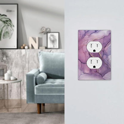 Outlet Covers Purple Marbling Golden Line 1 Gang Duplex Wall Plate Decorative Switch Plates Electrical Receptacle Faceplate Light Switch Cover for living Room Bathroom Decor