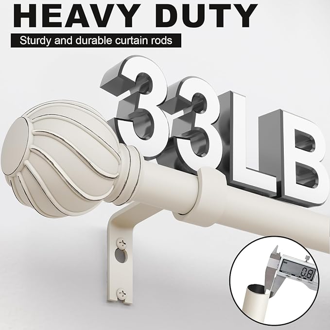 White Curtain Rods Set of 2 for Windows 28 to 48 Inch 7/8" Diamete Heavy Duty Adjustable Window Curtain Rod with Decorative Finials for Farmhouse Bedroom Living Room Kitchen Outdoor