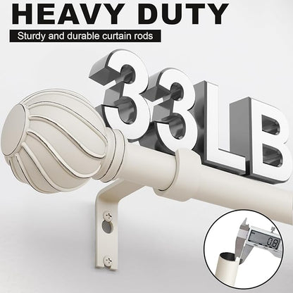 White Curtain Rods for Windows 66 to 120 Inch 7/8" Diamete Heavy Duty Adjustable Long Window Curtain Rod with Decorative Finials for Farmhouse Bedroom Living Room Kitchen Outdoor