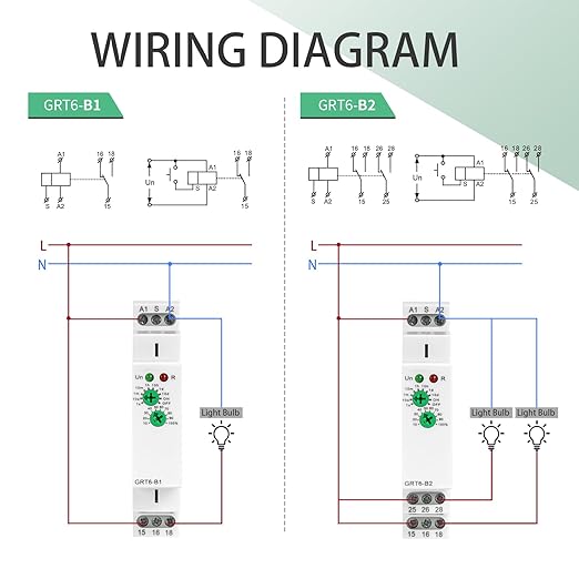 Delay Turn Off Time Relay 10A Delay Timer Relay 2SPDT GRT6 B2 DIN Rail Electronic Relays of Wide Time Delay Range for 0.1 Seconds to 10 Days Voltage Range AC 230V