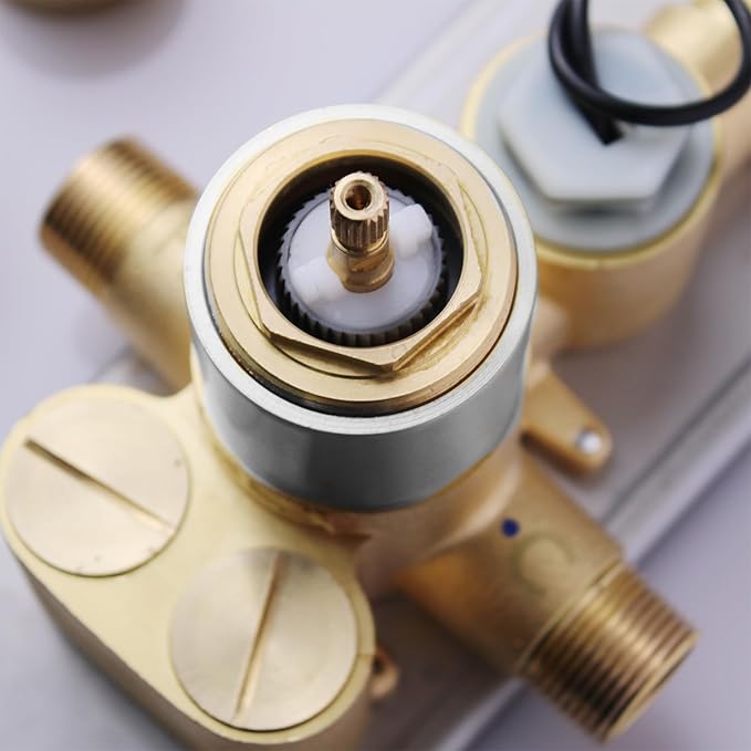 4 Way Shower Diverter Valve 4 Outlets Multi Function Brass Temperature Digital Display Shower Mixer Valve Can Run Simultaneously and Flow Control Brushed Nickel