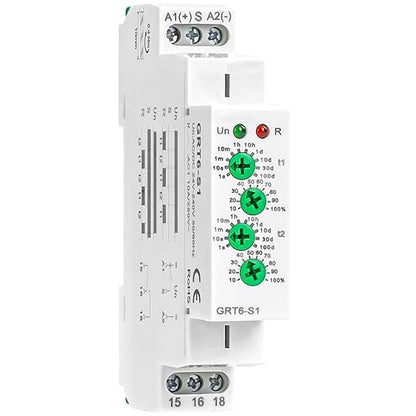 Asymmetric Cycle Timer Relay 1SPDT AC 24V 240V 10A Long or Short Period Repeat Cycle Tntermittent Timer Electronic Relay in Din Rail (GRT6-S1 AC DC 24-240V)