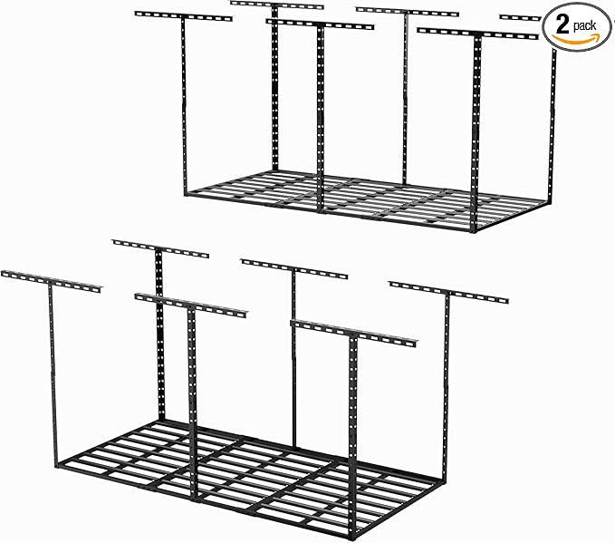 SunsGrove 3x6 Garage Storage Overhead Rack Organization, Adjustable Ceiling Mounted Storage Racks, 800LBS Weight Capacity, 22"-40" Ceiling Dropdown, 2 Pcs, Hammertone Black