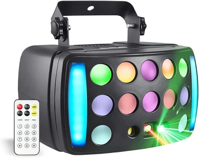 DJ Lights Party Light, Stage Disco Light 4 in 1 RGBW Derby Beam, Led Strobe, Remote & DMX Control Perfect for Wedding Bar Club Disco Party Festival Stage & DJ Lighting, Black