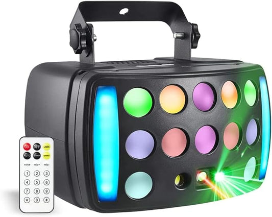 DJ Lights Party Light, Stage Disco Light 4 in 1 RGBW Derby Beam, Led Strobe, Remote & DMX Control Perfect for Wedding Bar Club Disco Party Festival Stage & DJ Lighting, Black