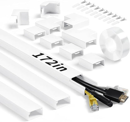 Wall Cable Hider to 3-4 Wires, LZEOY 172in Cord Hider for Wall Mount TV, White Cord Covers for Wires on Wall, Wall Cord Cover Wire Covers for Cords, Large Cable Management Kit 11xL15.7in W1.18inH0.6in