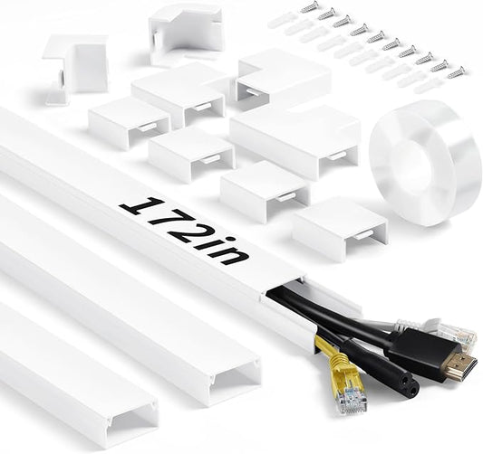 Wall Cable Hider to 3-4 Wires, LZEOY 172in Cord Hider for Wall Mount TV, White Cord Covers for Wires on Wall, Wall Cord Cover Wire Covers for Cords, Large Cable Management Kit 11xL15.7in W1.18inH0.6in