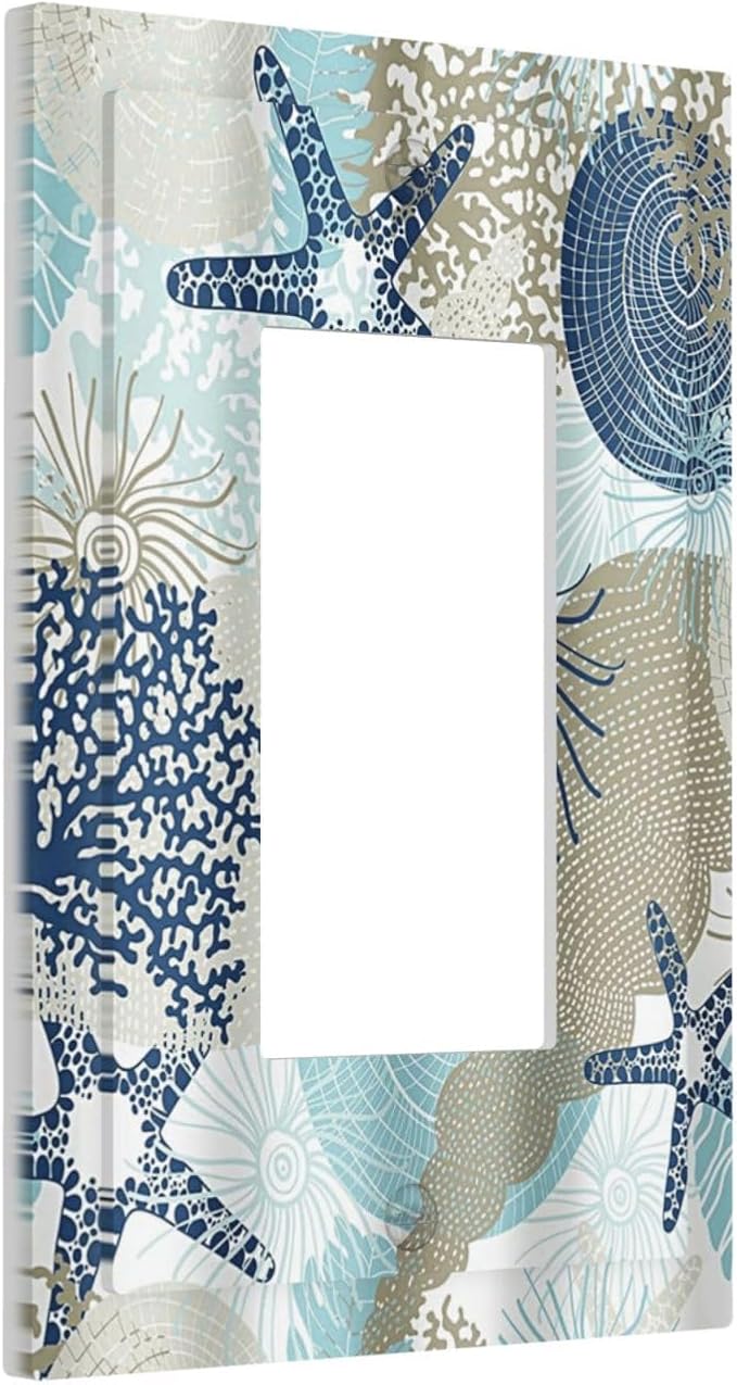 Decorative Outlet Covers Blue Starfish Brown Coral Ocean 1 Gang Rocker Light Switch Cover Plate Single Wall Plates for Electrical Outlets Switch Plate Covers Faceplate for Girlroom Home Decor
