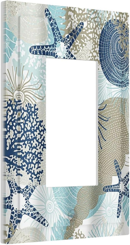 Decorative Outlet Covers Blue Starfish Brown Coral Ocean 1 Gang Rocker Light Switch Cover Plate Single Wall Plates for Electrical Outlets Switch Plate Covers Faceplate for Girlroom Home Decor
