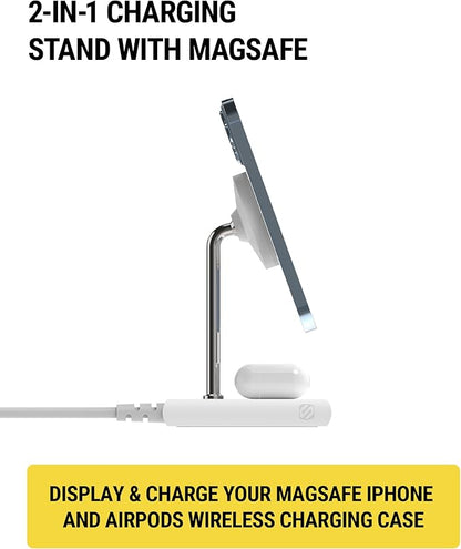 Scosche BL2MSiQWT-AP BaseLynx™ 2.0 2-in-1 Modular Charging Station with MagSafe, 15W Fast Wireless Charging Phone Stand Compatible w/Apple iPhone 15/14/13/12 Series, 5W Charger Pad for AirPods, White