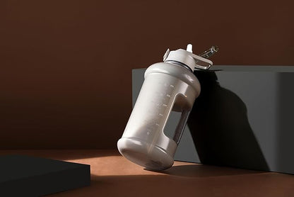 H2O Capsule INSPO Half Gallon Water Bottle with Time Marker and Straw Motivational Hydration Tracker Jug Big BPA-Free Food-Safe Leakproof Drinking Bottle Handle & Strap, Ash Gray