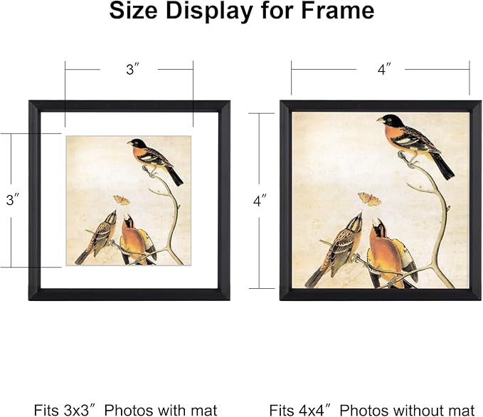 4x4 Picture Frame, Black Metal Photo Frames with HD Glass, Fits 3x3 with Mat or 4 x 4 without Mat, Display for Wall and Table, 3 Pack
