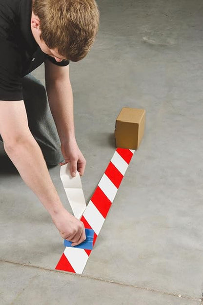 Brady - 104318 ToughStripe Nonabrasive Diagonal Stripes Floor Marking Tape, 100' Length, 2" Width, Red on White (Pack of 1 Roll)