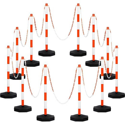 Amylove 12 Packs Traffic Delineator Post Cone with Base, Traffic Cones Safety Cones Caution Cones Plastic Stanchion Chain Safety Barriers with 6.6 Feet Link Chain and S Hooks for Parking Lot (Orange)