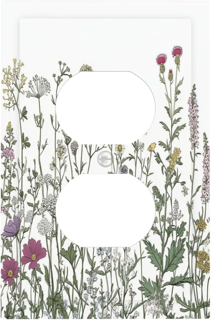 Vintage Herbs Wildflowers Plant Floral Outlet Covers 1 Gang Duplex Light Switch Cover Decorative Switch Plates Electrical Receptacle Faceplate Wall Plate For Bed Room Home Decor