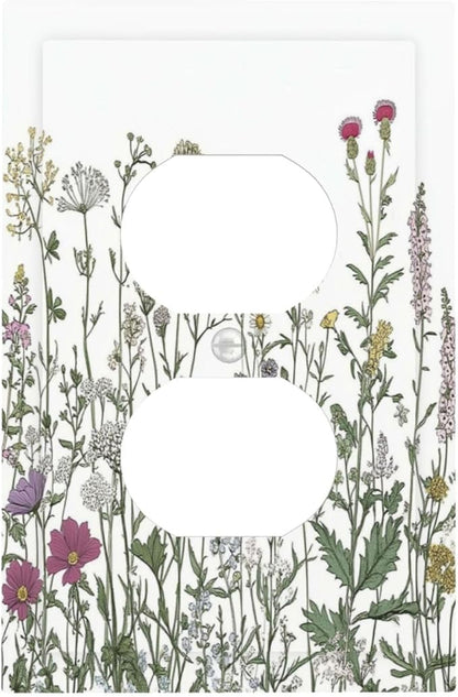 Vintage Herbs Wildflowers Plant Floral Outlet Covers 1 Gang Duplex Light Switch Cover Decorative Switch Plates Electrical Receptacle Faceplate Wall Plate For Bed Room Home Decor