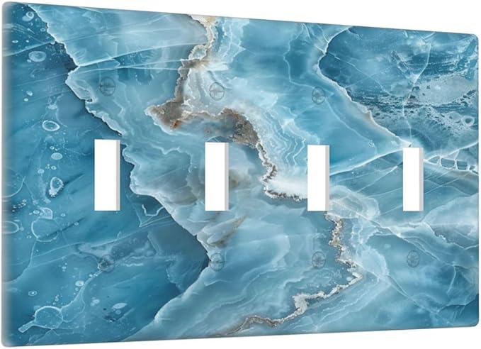 Decorative Light Switch Cover Plate Abstract Watercolor Blue Marble Texture 4 Gang Wall Plates for Electrical Outlets Quad Toggle Switch Plate Covers Outlet Covers Faceplate for Home Decor