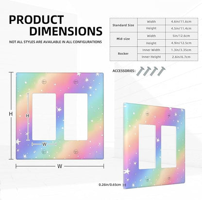 Decorative Outlet Covers Pink Blue Purple Iridescent Rainbow 2 Gang Light Switch Cover Plate Double Rocker Wall Plates for Electrical Outlets Switch Plate Covers for Bedroom Home Decor
