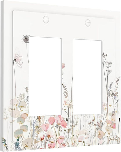 Floral Watercolor Wildflower Dandelion Plant Decorative Outlet Covers 2 Gang Double GFCI Rocker Electrical Wall Panels Light Switch Cover Plate for Farmhouse Bed Room Decor