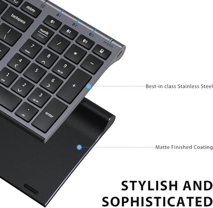 iClever BK10 Bluetooth Keyboard, Wireless Rechargeable Ultra-Slim Keyboard with Long Battery Life, Compatible with iOS, Android, Windows, Mac for iPad, Tablet, Laptop, PC, Phone (Gray Black)