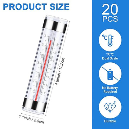 20 Pack Refrigerator Fridge Thermometer, Thermometer for Freezer Cooler, Dual-Scale -40~80°F/-40~27°C Temperature Range, Hanging Thermometers for Refrigerator Fridge, Freezer Temperature Monitor