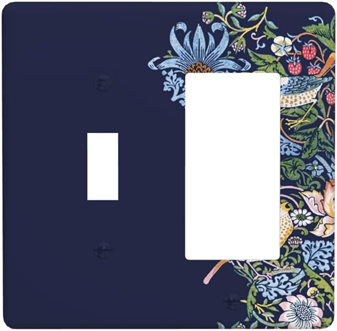Decorative Outlet Covers Vintage Blue Morris Strawberry Thief Bird Flower 2 Gang 1 Gang Wall Plate Cover Single Toggle Rocker Combo Light Switch Cover Plate Face Plate