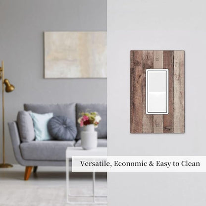 Decorative Outlet Covers Retro Wood Brown Farmhouse Barn Wooden 1 Gang Single Rocker Light Switch Cover Plate Wall Plates GFCI Faceplate for Farmhouse Cabin Decor