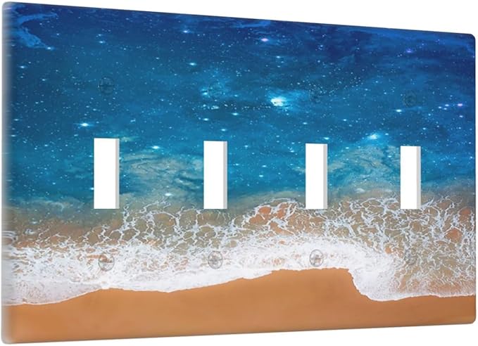 Light Switch Cover Plate Blue Sea Ocean Beach Waves Quad Toggle Wall Plates Decorative Switch Plates 4 Gang Outlet Covers Electrical Panel Cover Faceplate for Home Decor 4.5 X 8 IN