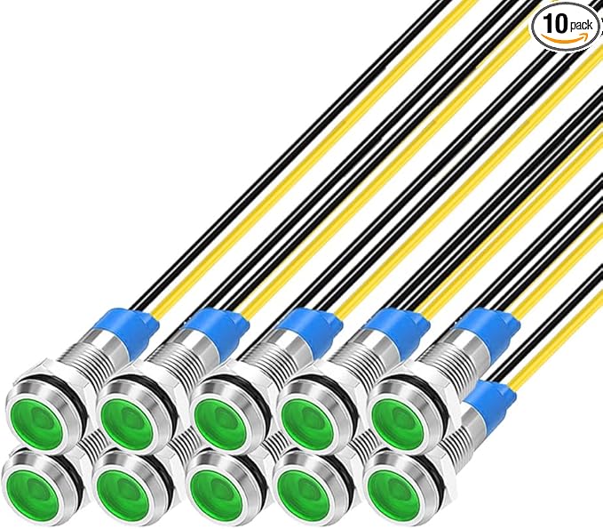 10pcs 6mm LED Metal Indicator Light 110V-220VAC Waterproof Signal Lamp (Green)