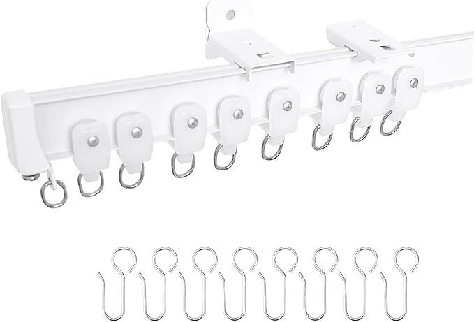 Aluminum Ceiling Curtain Track Set with Hooks Ceiling Mount and Wall Mount Room Divider Sliding Curtain Tracks Rods Flexible Heavy Duty Curtain Rail Hook Sets, White,18FT