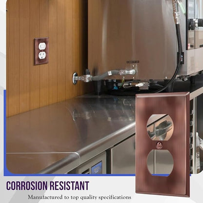 ENERLITES Duplex Receptacle Metal Wall Plate, Stainless Steel Outlet Cover, Corrosion Resistant, Standard Size 1-Gang 4.50" x 2.76", Stainless Steel 201, 7721-AC, Antique Copper