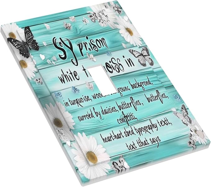 Teal Butterfly Daisy Rustic Wooden Signs Decorative Light Switch Cover 1 Gang Single Toggle Device Electrical Faceplate Switchplates Decorator Outlet Wall Plate For Farmhouse Cabin Decor