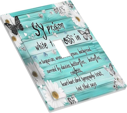 Teal Butterfly Daisy Rustic Wooden Signs Decorative Light Switch Cover 1 Gang Single Toggle Device Electrical Faceplate Switchplates Decorator Outlet Wall Plate For Farmhouse Cabin Decor