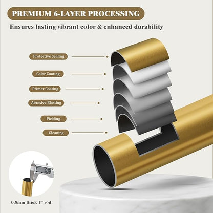 Oneach 2-Pack Heavy Duty Curtain Rods for Windows 72 to 144 Inch, 1 Inch Pole Adjustable Curtain Rod Set with Easy Installation and Modern Design (Brass Gold, 16 to 150 Inch)