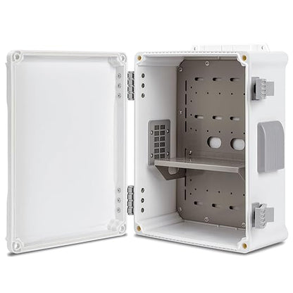 Outdoor Electrical Junction Box, ABS Water Resistant Enclosure with Internal Mounting Panel & Hinged Cover (12.6" H x 9.4" L x 5.7" W)