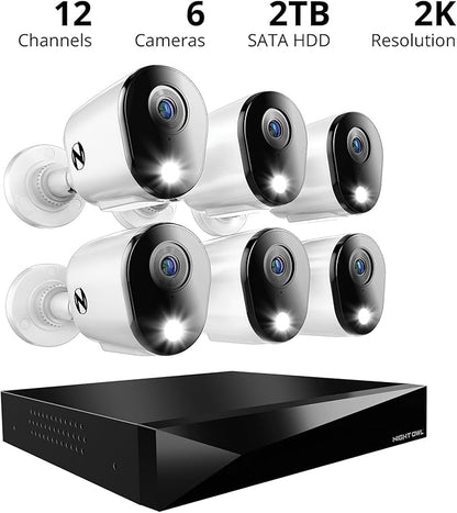 Night Owl 2-Way Audio 12 Channel DVR Video Home Security Camera System with (6) Wired 2K HD Indoor/Outdoor Deterrence Cameras and 2TB Hard Drive (Add up to 4 More Wired and 4 Wi-Fi Cameras) (6 Camera)