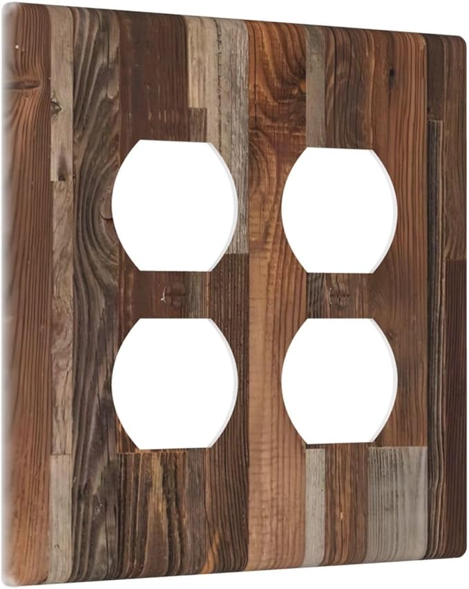 Vintage Brown Wooden Boards Print Wood Grain Outlet Covers 2 Gang Double Duplex Decorative Light Switch Covers Electrical Wallplates Socket Faceplate for Farmhouse Home Decor
