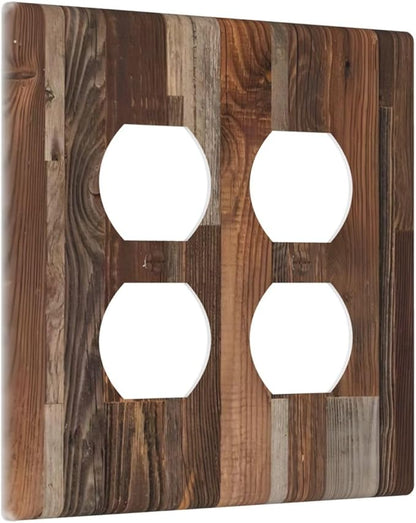 Vintage Brown Wooden Boards Print Wood Grain Outlet Covers 2 Gang Double Duplex Decorative Light Switch Covers Electrical Wallplates Socket Faceplate for Farmhouse Home Decor