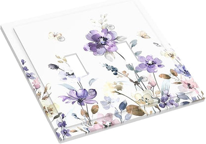 Decorative Switch Plates Purple Floral Lilac Watercolor Flower Leaves Butterfly Wildflower 2 Gang Double Toggle Wall Plate Outlet Light Switch Cover Electrical Faceplate for Bedroom Home Decor