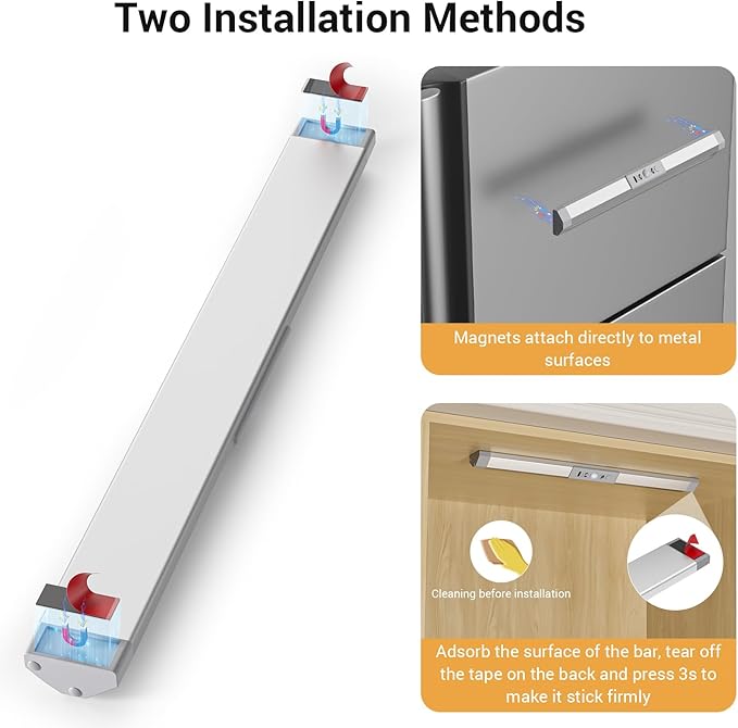 WOBANE Closet Lights Motion Sensored with Eye-Protection,Rechargeable LED Wardrobe Lighting with 3 Color,12 inch Dimmable Wireless Battery Operated Light Indoor for Stair,Pantry,Hallway,900mAh,2PCS